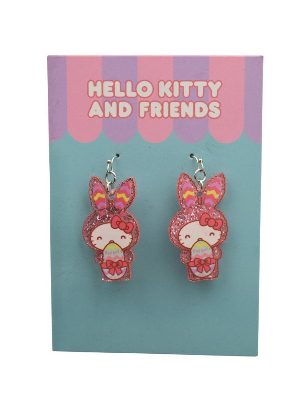 Hello Kitty Easter Bunny Glitter Dangle Earrings Sanrio NWT Cute Pastel Kawaii